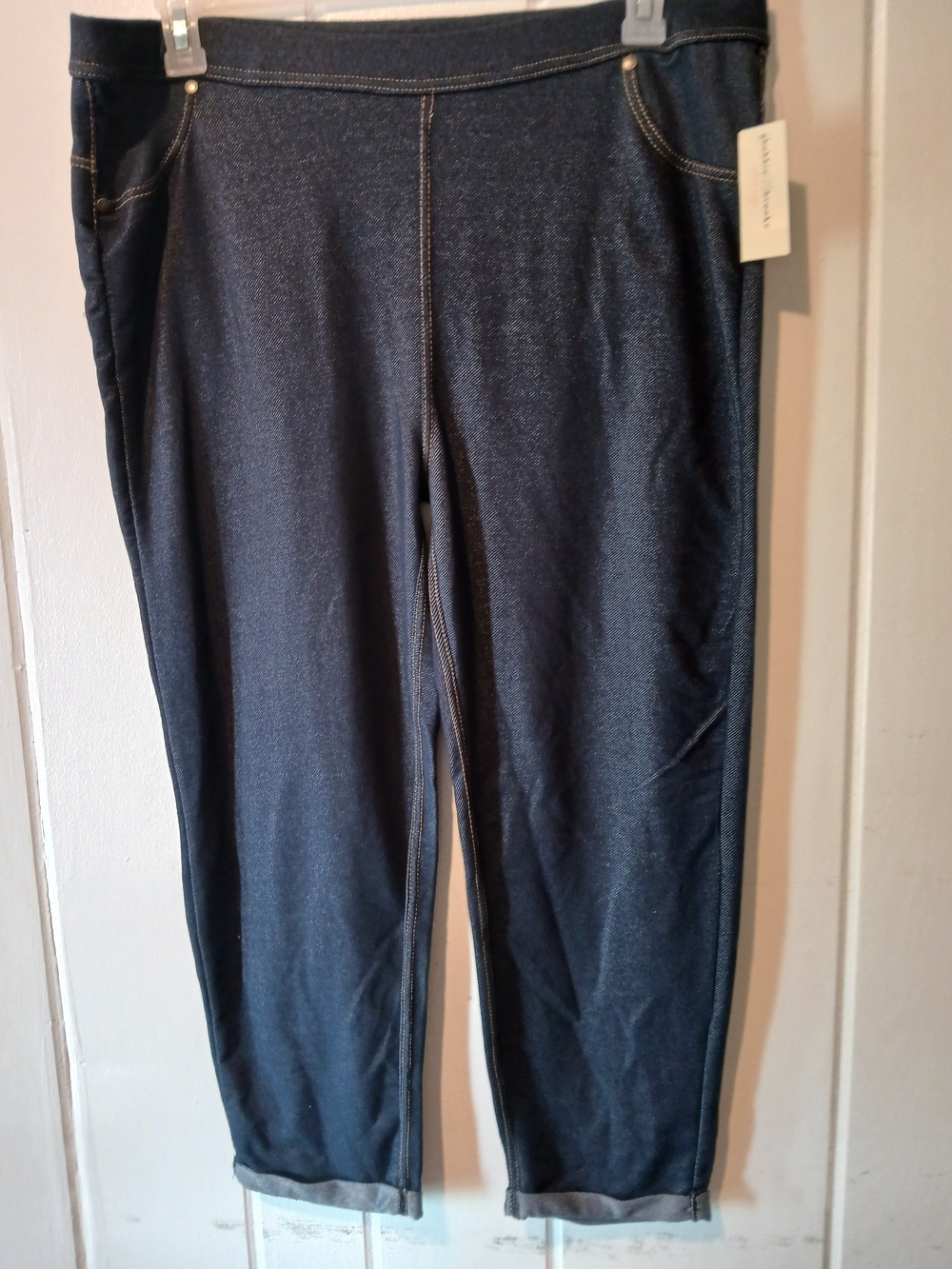 Dark Wash Denim-Look Knit Pants